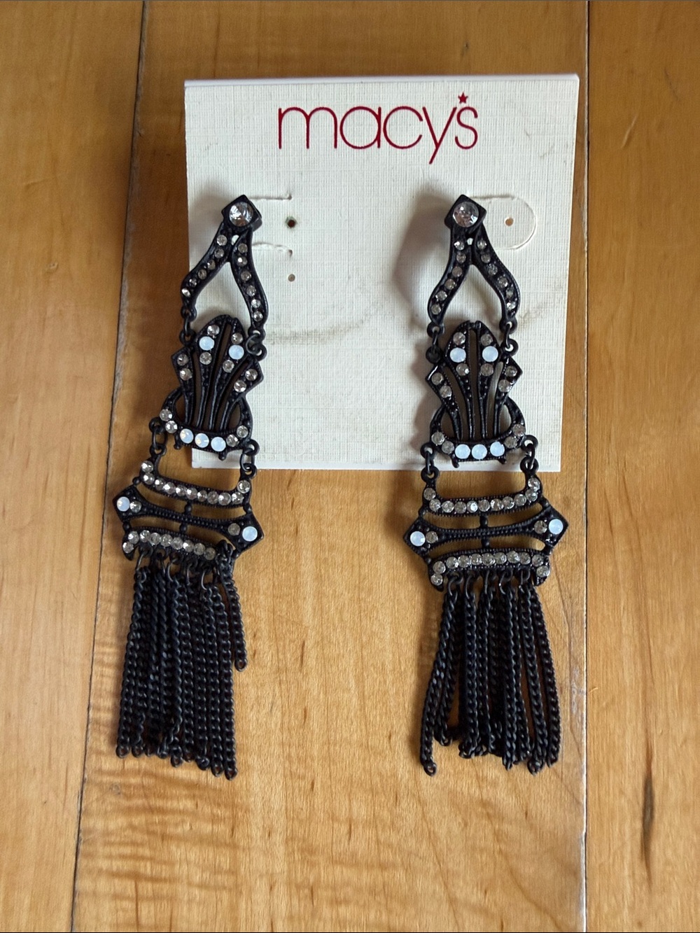 Macy's Black Crystal Fringe Statement Earrings